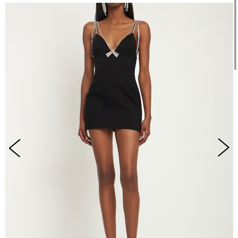 AREA Black Mini Dress with Rhinestone Straps